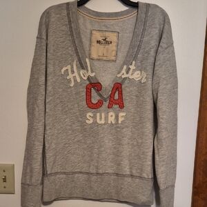 Hollister Womens CA Surf Gray Vee Nevk Swestshirt Sz L